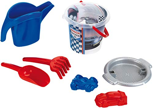 Theo Klein 2826 Bosch Car Service Sandeimer-Set, 2 Liter | Inkl. Eimer, Gießkanne, 2 Auto-Sandförmchen u.v.m. | Maße: 21 cm x 20,5 cm x 33 cm | Spielzeug für Kinder ab 1 Jahren