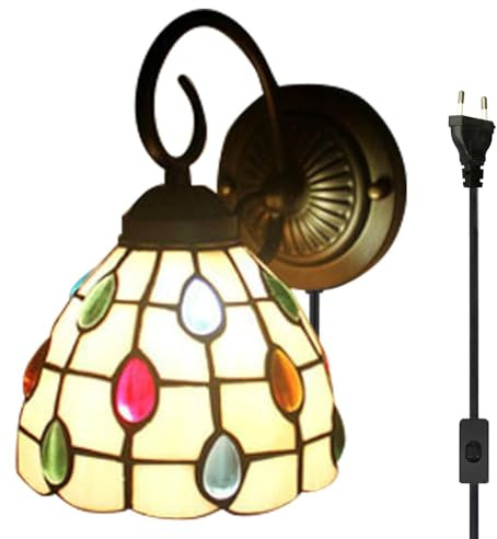 FSLiving Tiffany Wandleuchte LED-Wandlampen Glasmalerei Korridor Lichtspiegel Frontleuchte mit Stecker in CE-gelisteten Kabel für Schlafzimmer, Dachboden, Lampen nicht enthalten
