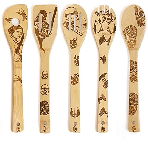 Star Wars Kochutensilien, Star Wars Geschenke für Männer, Natürliche Holz Starwars Küchenartikel Kochset, Bio-Bambus Löffel Starwars Pfannenwender, Antihaft-Kochgeschirr für Frauen