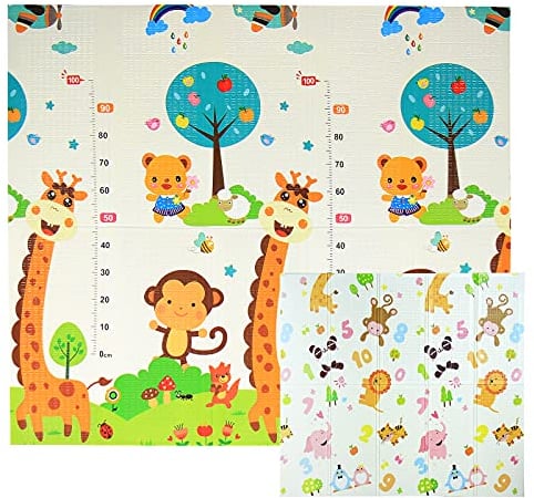 CCLIFE Krabbelmatte Spielmatte Baby Schadstofffrei 196x176x1cm Faltbar Spielunterlage Spielteppich Groß Rutschfest Beidseitig Tragbar Wasserdicht für Innen Außen Bunt