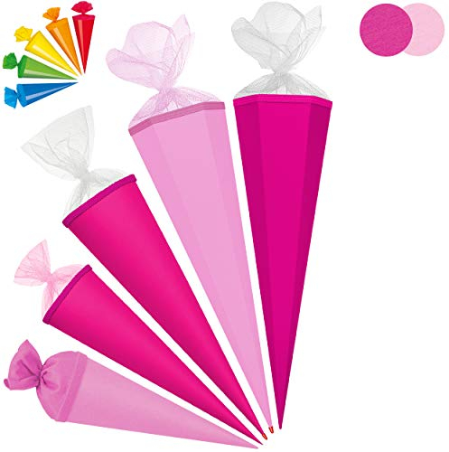 Set_ Schultüte - Rohling - ROSA + 5 kleine Zuckertüten - 35 cm - rund - Filzabschluß - mit/ohne Kunststoff Spitze - Zuckertüte - Ursus - Jungen Mädchen - Ei..