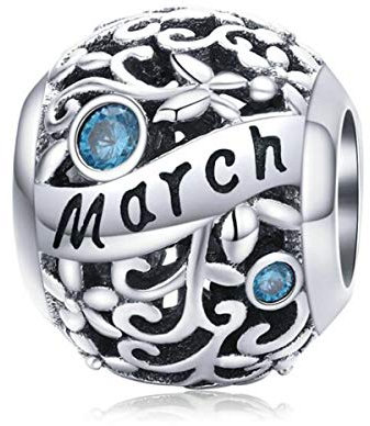Charm da donna in argento Sterling 925 con pietra portafortuna per il mese di settembre ottobre, per braccialetti Pandora e Argento, colore: Charm con pietra portafortuna del mese di marzo., cod. Bead