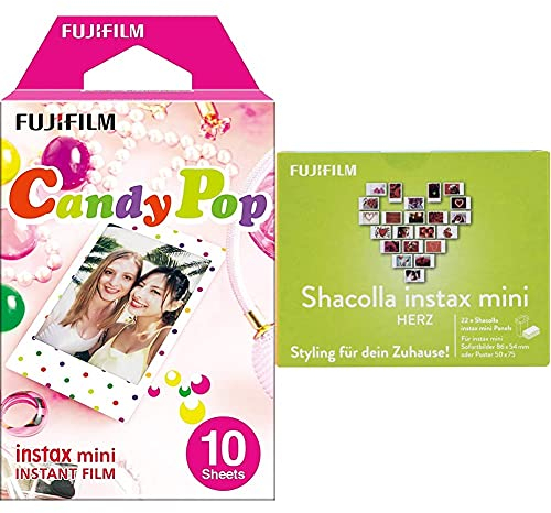 Fujifilm Instax Mini Instant Film, Candy Pop, Einzelpackung + Shacolla Herz für instax Mini