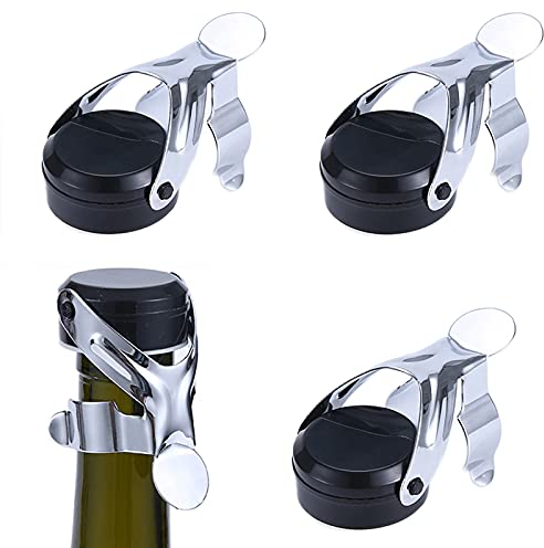 Flaschenverschlüsse mit Hebel 4 Stück Universal Flaschenverschluß Sektverschluss aus Edelstahl Champagner Verschluss für Die Weinsammlung Rotwein Champagner Bier Saver Sealer(schwarz)