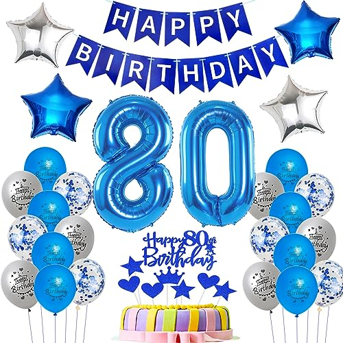 Luftballons 80 Geburtstag Mann deko blau, Geburtstagsdeko 80 Jahre Mann Dekoration, Ballon 80. Geburtstag Männer blau, Deko 80. Geburtstag Luftballons,Tortendeko 80. Geburtstag Mann kuchen deko
