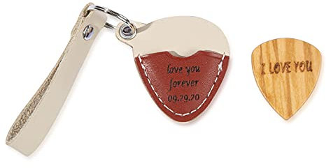 Glooraca Personalizzato Plettro per Chitarra Portachiavi in Pelle Inciso Supporto per Chitarra Portachiavi Custodia per Chitarra Acustica Chitarra Elettrica Ukulele