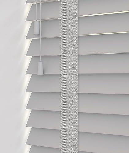 Made To Measure Real Wood Venetian Blind [Grey, 45cm Width x 120cm Drop, Tape]