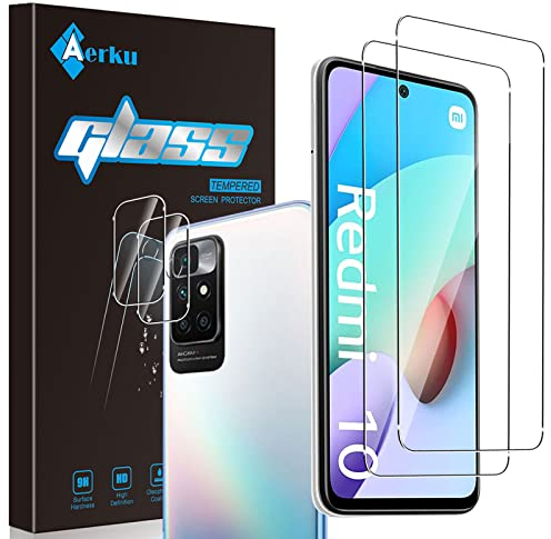 Aerku Schutzfolie für Panzerglas für Xiaomi Redmi 10 2022 / Redmi 10 Prime + Kamera Schutz, [2+2 Stück][Präziser Ausschnitt] HD 9H Kameraschutz Folie Schutzfolie Displayschutzfolie Schutzglas