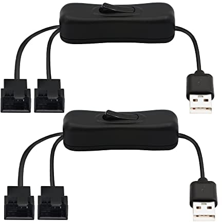 PNGKNYOCN 40 cm USB auf Dual 3-Pin / 4-Pin PWM 5 V USB Adapterkabel mit Hülle, mit Ein-/Ausschalter (2 Stück)