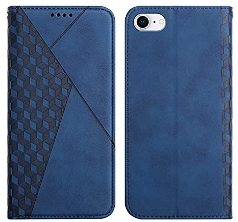 KOUYI Kompatible mit iPhone SE 2020 / iPhone 8 / iPhone 7 (4,7 Zoll) Hülle, Retro Premium PU Leder Weich TPU Klapphülle Kartenfächer Magnetic Standfunktion Flip Wallet Shockproof Handyhülle (Blau)
