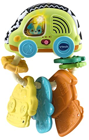 VTech Baby Babys Autoschlüssel – Interaktives Rassel-Spielzeug mit Beißhilfe, das singt und spricht – Zu 45 Prozent aus Bio-basiertem Kunststoff – Für Kinder von 3-24 Monaten