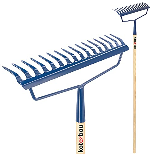 KOTARBAU® Rastrello in Metallo Rinforzato con 18 Denti Rastrello da Giardino Manico in Legno 160 cm Utensili da Giardinaggio Rastrellini a Mano Accessori da Giardino Manuali Attrezzi