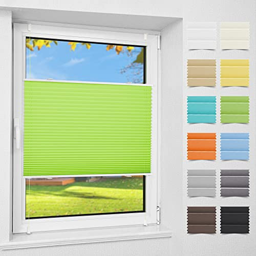 Atlaz Plissee Klemmfix ohne Bohren, 90x110cm(BxH), Hellgrün, Plisseerollo Fensterrollo mit Klemmträger, Faltrollo Jalousie für Fenster und Tür, Blickdicht, Sichtschutz und Sonnenschutz