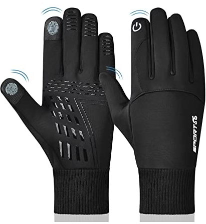Handschuhe Herren Damen Winter Warme Touchscreen Laufhandschuhe Leicht rutschfest Fahrradhandschuhe Elastisch Winterhandschuhe Stoßdämpfend Outdoor Laufen Radsport Mountainbike Handschuhe DeepBlack L