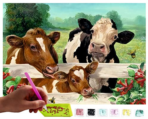 MISHBAY Diamond Painting Tiere - 30x40cm Diamond Painting Erwachsene - Diamant Painting Bilder Kühe - DIY 5D Satz Wand Dekor Diamantstickerei