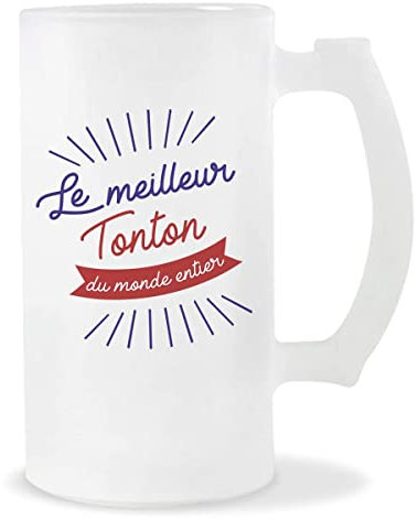 Planetee Chope de bière Tonton Le Meilleur du Monde entier | Verre à Bière Pinte 50 cl Cadeau famille original et drôle