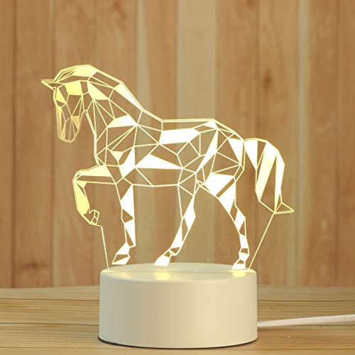 AKIS HOME 3D Nachtlicht, LED Illusion Lampe mit Smart Touch 7 Farben für Wohnzimmer Schlafzimmer, Geburtstagsgeschenk für Mädchen Junge (Pferd, 3-farbig)