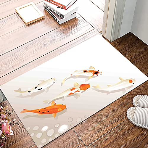 Badematte 50x80cm, Rutschfeste Badteppich, Koi-Fisch, traditionelle asiatische heilige fleckige Koi-Figuren Karpfen orien,Mikrofaser Badvorleger mit, Wasserabsorbierende Weiche teppiche für Badezimmer