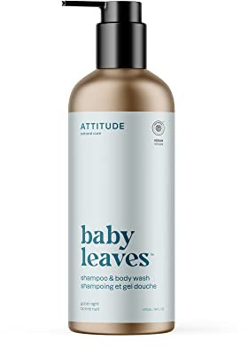 ATTITUDE 2 en 1 Shampoing et Gel Douche pour Bébé, EWG Verified, Testé Dermatologiquement, Végane, Bonne Nuit, 473 mL