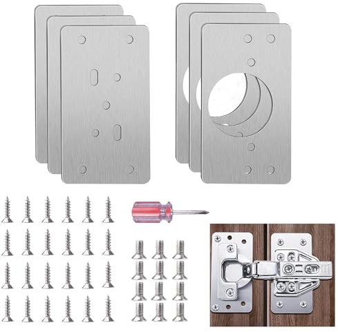 6 Piezas Placas de Reparación de Bisagras de Gabinete, Placa Reparación Bisagras Acero Inoxidable, placa de fijación de reparación de bisagra, utilizada para muebles, gabinetes de puerta, gabinetes