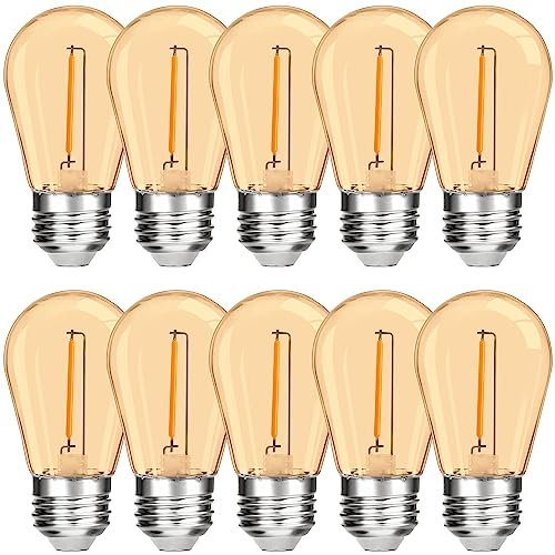 Suncan 10 Stück S14 E27 Edison LED Glühbirne für Lichterkette, E27 1W Vintage Filament Fadenlampe, Kunststoff Led Birnen, Warmweiß, Amber, AC220-240V