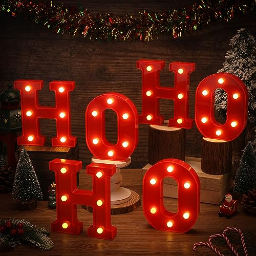 VIHOSE Christmas in July LED Letter Lights Sign Table Decoration Light up Letters Battery Powered Letter for Home Bar Christmas Party Bedroom Tabletop Decoration Gift (Ho Ho)