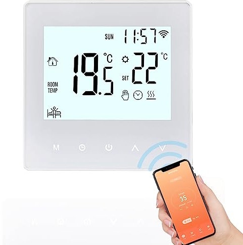 Decdeal Termostato WiFi Smart Tuya,Display LCD programmabile Digitale Regolatore di Temperatura,Termostato Digitale Intelligente da Parete