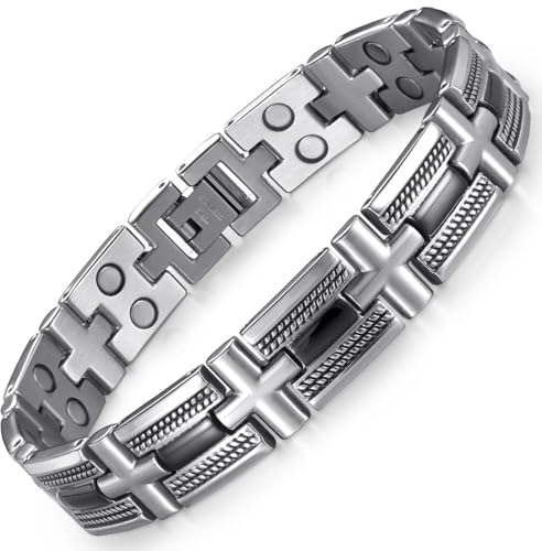 RainSo Armband für Herren Edelstahlarmbänder mit starken Magneten 3500 Gauß Armband mit geflochtenem Twist-Muster Magnetarmband mit kostenlosen Links Entfernungswerkzeug & Schmuck Geschenkbox (Silber