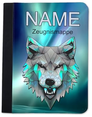 Zeugnismappe mit Namen | Zeugnismappe personalisiert | mit Klarsichthüllen A4 + | Urkundenmappe | personalisierte Dokumentenmappe mit Platz für U-Heft, Impfpass, Schwimmpass, Fahrradpass (Wolf)