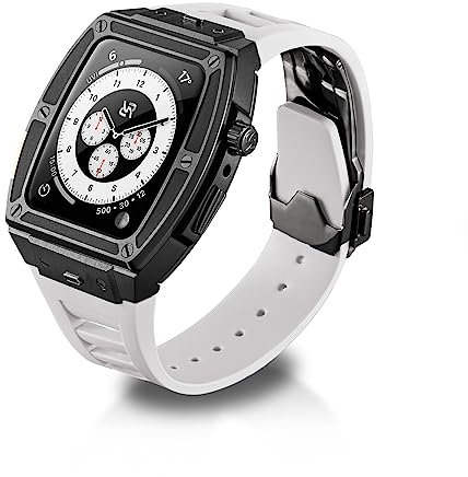 RYUEUYA Luxus-Designergehäuse aus Edelstahl und Gummiarmband für Apple Watch Series 9 8 7 6 SE 44/45mm - Taktischen Funktionen und Schnellwechselband für die iWatch, B-WR