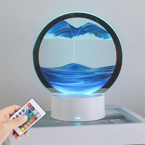 Sand Kunst Tischlampe Dynamic Sandbild, 3D Treibsand Malerei Tischlampe, Quicksand Painting Tischlampe, Bewegliches Deko Lampe Nachtlicht für Zuhause Büro Schreibtisch (Blau)