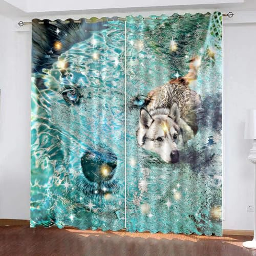 WIKINGER Gardinen mit ösen 2er Set B 200 X H 160 cm Wolf Vorhang Blickdicht Kälteschutz Schallschutz Verdunkelung Wärmeisolierende Vorhänge für Wohnzimmer Schlafzimmer