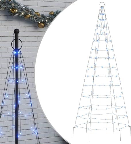 vidaXL LED Weihnachtsbaum für Fahnenmast, Beleuchtet Christbaum mit 200 LEDs, Tannenbaum Lichterbaum mit 8 Beleuchtungsmodi, Weihnachtsbeleuchtung Weihnachtsdeko, Blau 180 cm