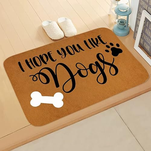 eBoutik - Pet Owners House Decorative Door Mat - Home Hallway Natural Colour Funny Dog Non-Slip Rubber Backing Welcome Floor Mat - (I Hope You Like Dogs)