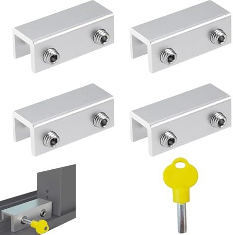 Shwdsy Verrou Porte Coulissante, 4 Pièces Bloque Porte Coulissante, Réglable Verrou Baie Coulissante, Sécurité et Antivol Fermeture Baie Coulissante, avec Clé, pour Portes et Fenêtres Coulissantes