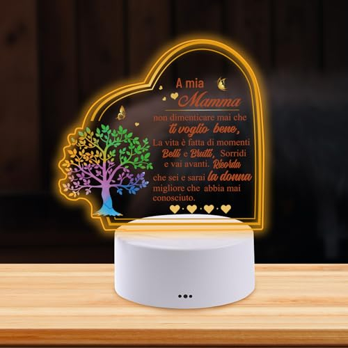 LParkin Luce Notturna per Mamma, Acrilico Lampada Regalo Mamma Compleanno, Regalo di Luce Notturna Intagliata per Mamma, Regali di Compleanno per Mamma da figlia figlio, Regali Mamma