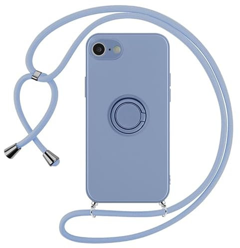 Foonary Cover per Apple iPhone X/Apple iPhone XS con Cordino, Custodia con 360° Supporto Anello con Regolabile Tracolla per Cellulare Corda Collana Silicone Liquido Case per iPhone X/XS 5,8, Blu