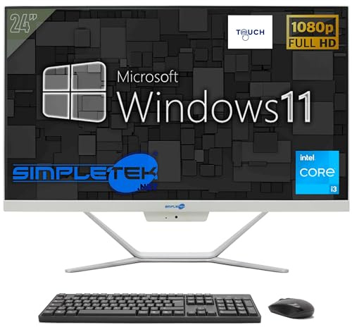 SIMPLETEK - All in One Touch Screen 24 FHD | Core i3 | 16GB RAM | SSD 960GB | Windows 11 Pro | Integrierte 2K Webcam | HDMI, WiFi 5 und BT 4.2