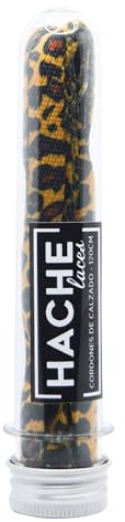 Hache Laces 1 Par de Cordones Planos Poliester 120cm Modelo Leopardo Color Marrón y Negro en Probeta