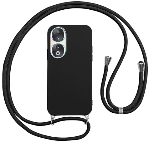 Vauki Coque pour Honor 90 avec Cordon, Etui Silicone Souple Antichoc Housse avec Collier Chaîne Lanière, Téléphone Étui Case Cover de Protection pour Honor 90, Bandoulière-Noir
