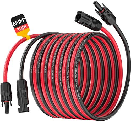 SORLPV SOLARKABEL 6MM², PV VERLÄNGERUNGSKABEL 10M MIT BUCHSEN UND SOLARSTECKER, 10AWG SOLARKABEL VERLÄNGERUNG, IP68 WASSERDICHTEM PHOTOVOLTAIK KABEL STECKER FÜR SOLARSYSTEME (ROT/SCHWARZ)