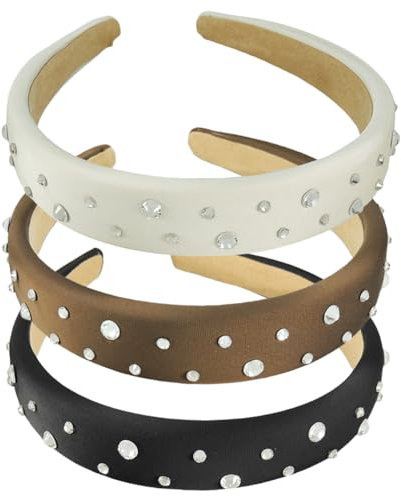 scicent Haarbänder 3 Stück Strass Haarband Kristall Modische Haarreife Boho Rutschfeste Stirnband Einfarbiges Gepolstert Stirnbänder Modisch Haarschmuck für Damen Mädchen - 29820