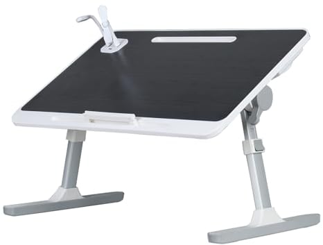 Shienfir Laptop Schreibtisch Faltbares Bett, Verstellbarer Laptop Betttisch mit Höhen und Winkeln, Faltbarer Tisch mit Aufbewahrungsschublade Essen, Arbeiten (Weiß)