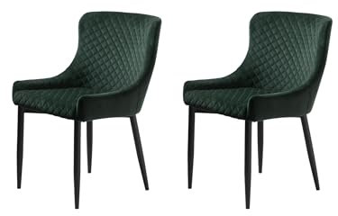 FJORDFORM Esszimmerstuhl, 2'er stühlen, Dunkel Velvet, Schwarze Beine Chair, Samt, Dunke grün, One Size