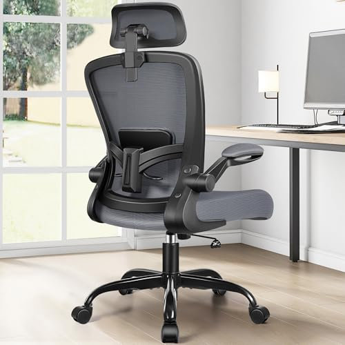 FelixKing Ergonomic Office Chair, Headrest Desk Chair Office Chair with Adjustable Lumbar Support, Home Office Swivel Task Chair with High Back and Armrest, Adjustable Height Gaming Chair(Dark Gray