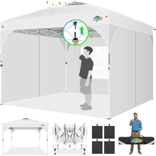 Cobizi Tonnelle Pliante 3x3 Imperméable Tonnelle De Jardin Exterieur,3 Panneaux Latéraux,Tonnelle Pliante Imperméable,Convient pour Le Camping, Les Festivals, Barnum avec 4 Sacs,Sable,Blanc