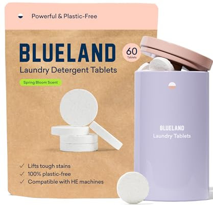BLUELAND Laundry Detergent Tablet Starter Set, Spring Bloom Scent - Plastic-Free & Eco Friendly Alternative to Sheets Pods and Liquids - Natural, Gentle, Plant Based - 60 Loads