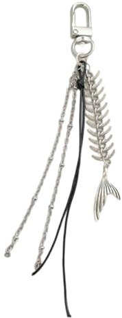 ZEPFJHE Punk Fishbone Seil Quasten Schlüsselanhänger Damen Rucksack Handtasche Charm Schöne hängende Dekoration Tasche Telefon Anhänger, R, M