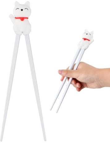 Volumoon Baguettes Chat Porte Bonheur Réutilisables Antidérapantes, Mignonnes et Résistantes, Personnalisées pour Sushis, Ramen et Plats Asiatiques (Blanc)