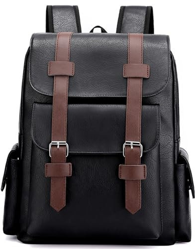 Farcauo Zaino porta PC da uomo Cartella in pelle PU nera Zaino da viaggio business Bagaglio a mano approvato dalle compagnie aeree